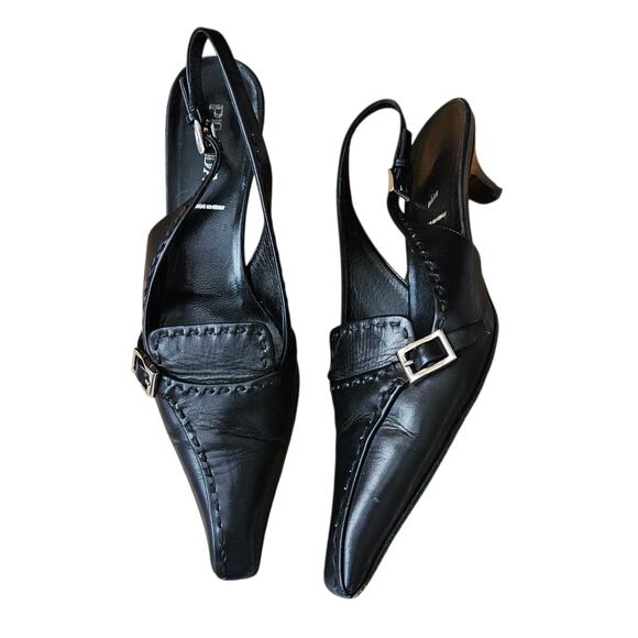 Y2k Prada Slingback Kitten Heels Buckle Detail Pointed Toe Vintage - Size 37 - Picture 2 of 8